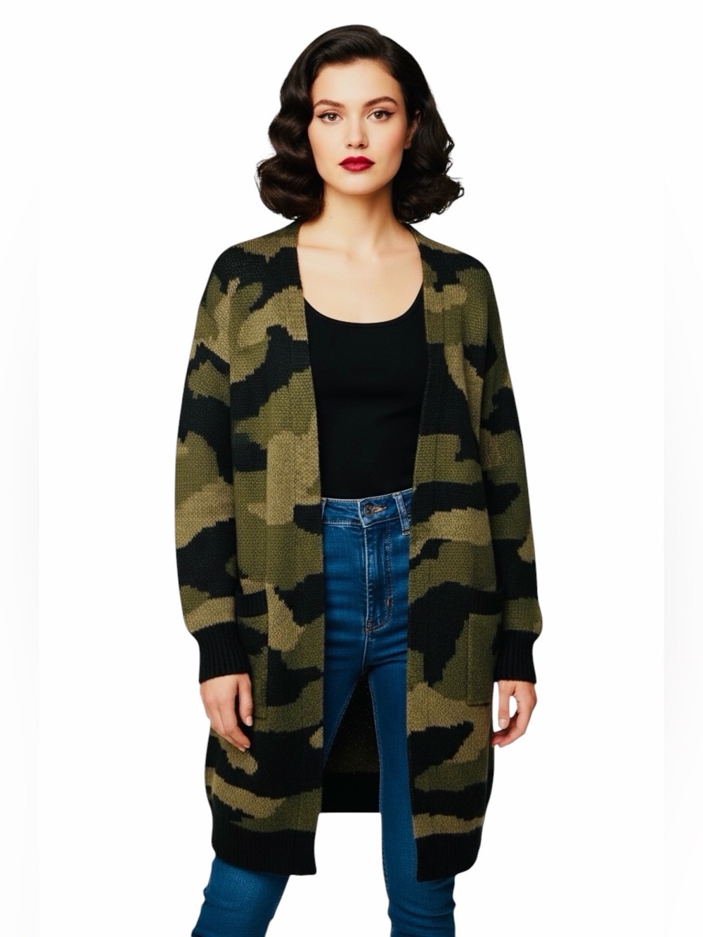 SCOOP CAMOUFLAGE LONG CARDIGAN.